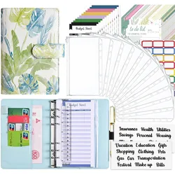 A6 Plant Color Budget Binder Zipper Envelopes Organizer Cash Envelopes for Budgeting Saving Money Planner Pockets Accessories