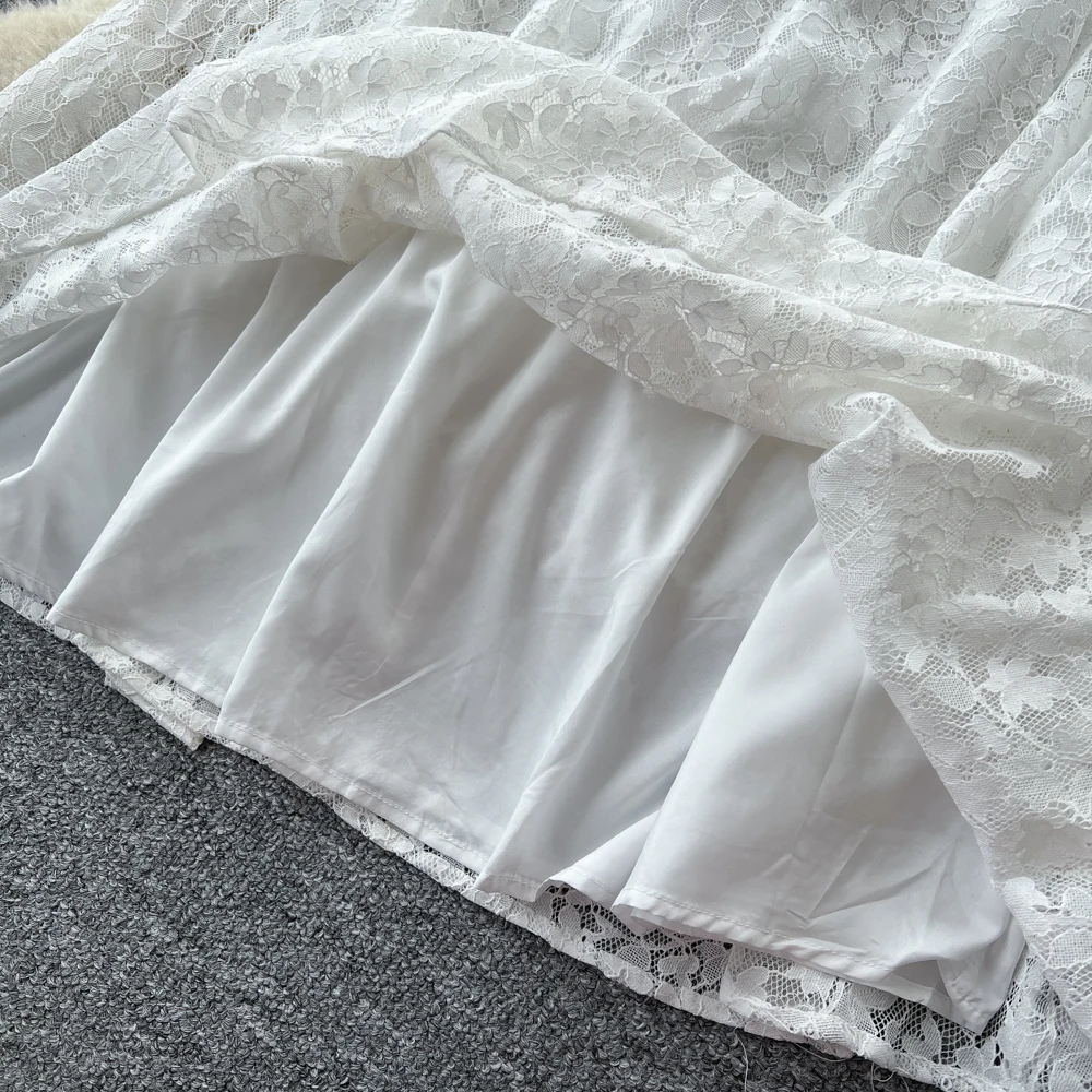 فستان أنيق عتيق من الدانتيل بدون ظهر مكشكش أنيق ملابس نسائية كورية خرافية