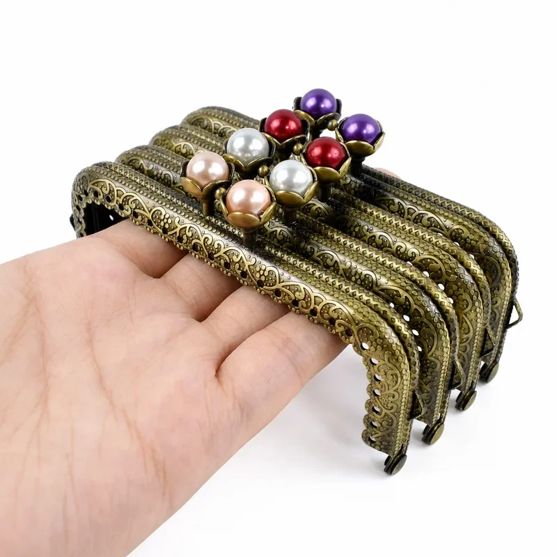 1/2/3/5Pcs 10.5cm Antique Bronze Purse Frame Handle Metal Kiss Lock Clasp with Pearl Coin Wallet Clutch Bag DIY Accessories