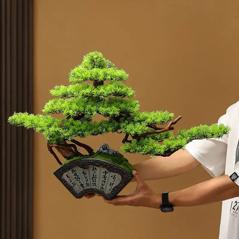 New Chinese simulation welcome pine high-end bonsai Zhaocai home living room porch decoration front office decoration