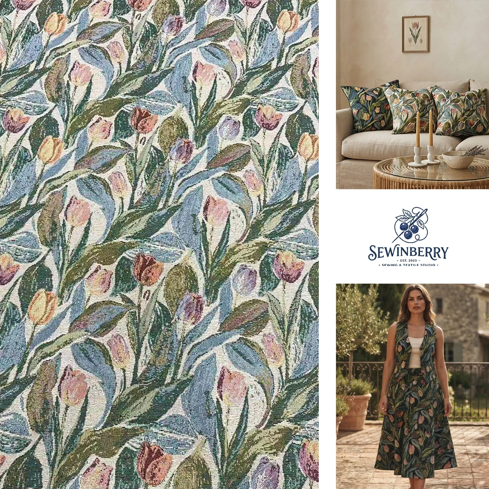 Tulip Floral Jacquard Cotton Polyester Fabric Country Style DIY Material 100x145cm For Fat Quarter Patchwork Sewing