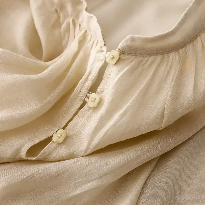 2025 nova primavera vestido de linho de dupla camada feminina moda coreana manga raglan vestidos sólidos elegantes rendas roupas femininas