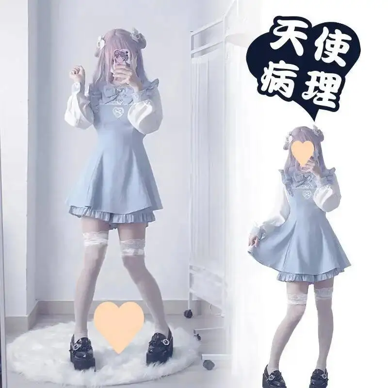 

Новый комплект черного акварельного платья Licaboth Subcultural Landmine Spring с кружевными краями и длинными рукавами