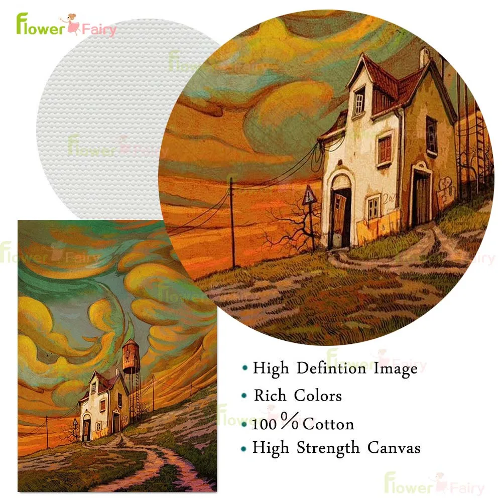Cartoon Steppe Landscape Cloud Scenery Poster Wall Art Canvas Painting Posters Home Decor Wall Pictures For Living Room Unframed