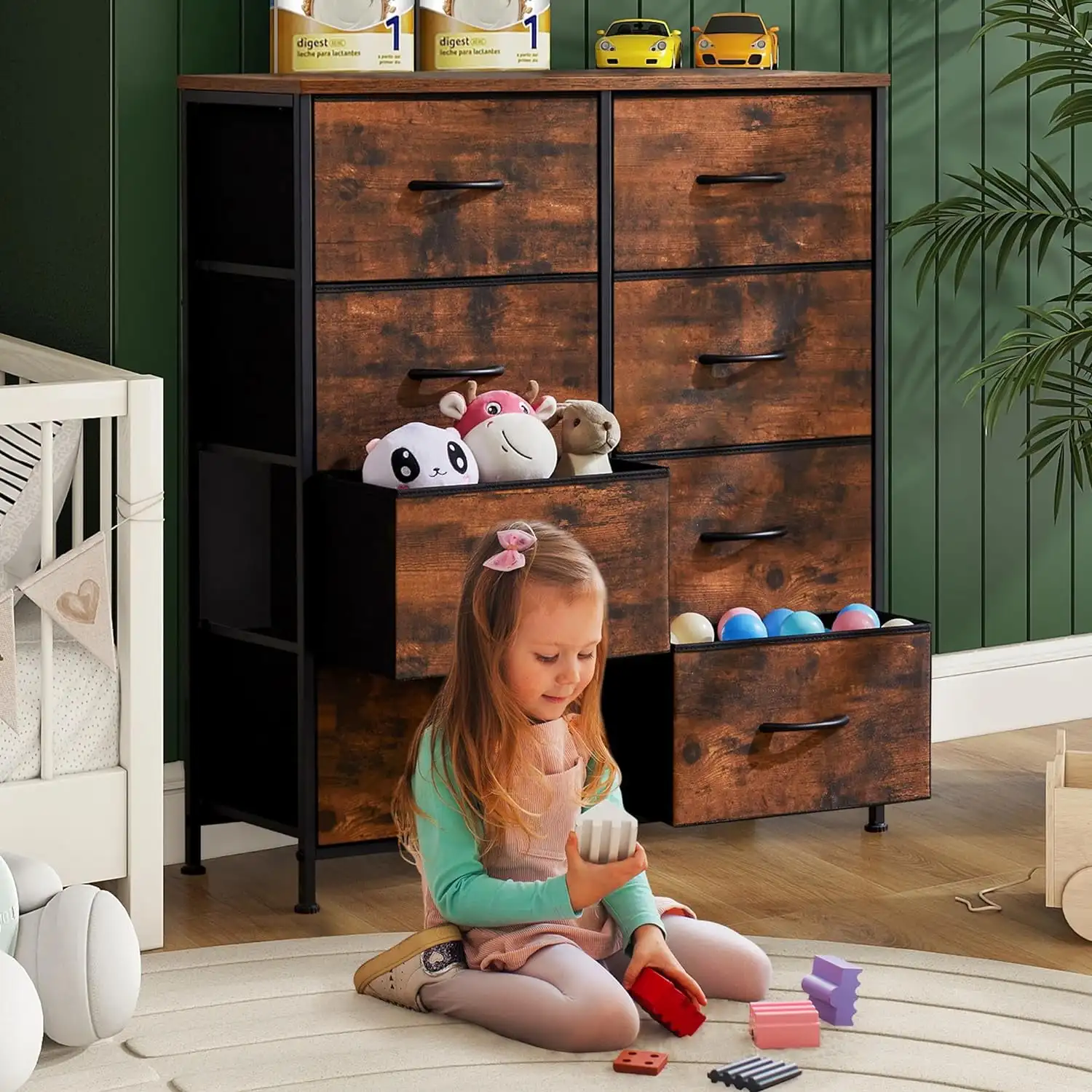 

Tall Chest Of Drawers Nightstand Storage Tower Storage Dresser Fabric Dresser With Wood Top，8 Drawer Dresser