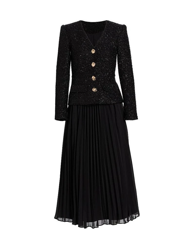 Veste noire scintillante + jupes plissées pour femme, ensemble deux pièces à manches longues et col en v, Streetwear Chic, automne-hiver
