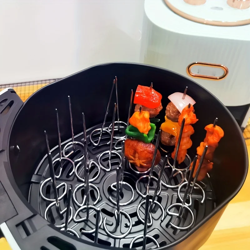 10 Uds., brochetas verticales para freidora de aire, palitos de carne asada engrosados, brochetas para horno freidora de aire, brochetas de aguja para barbacoa, herramientas para barbacoa