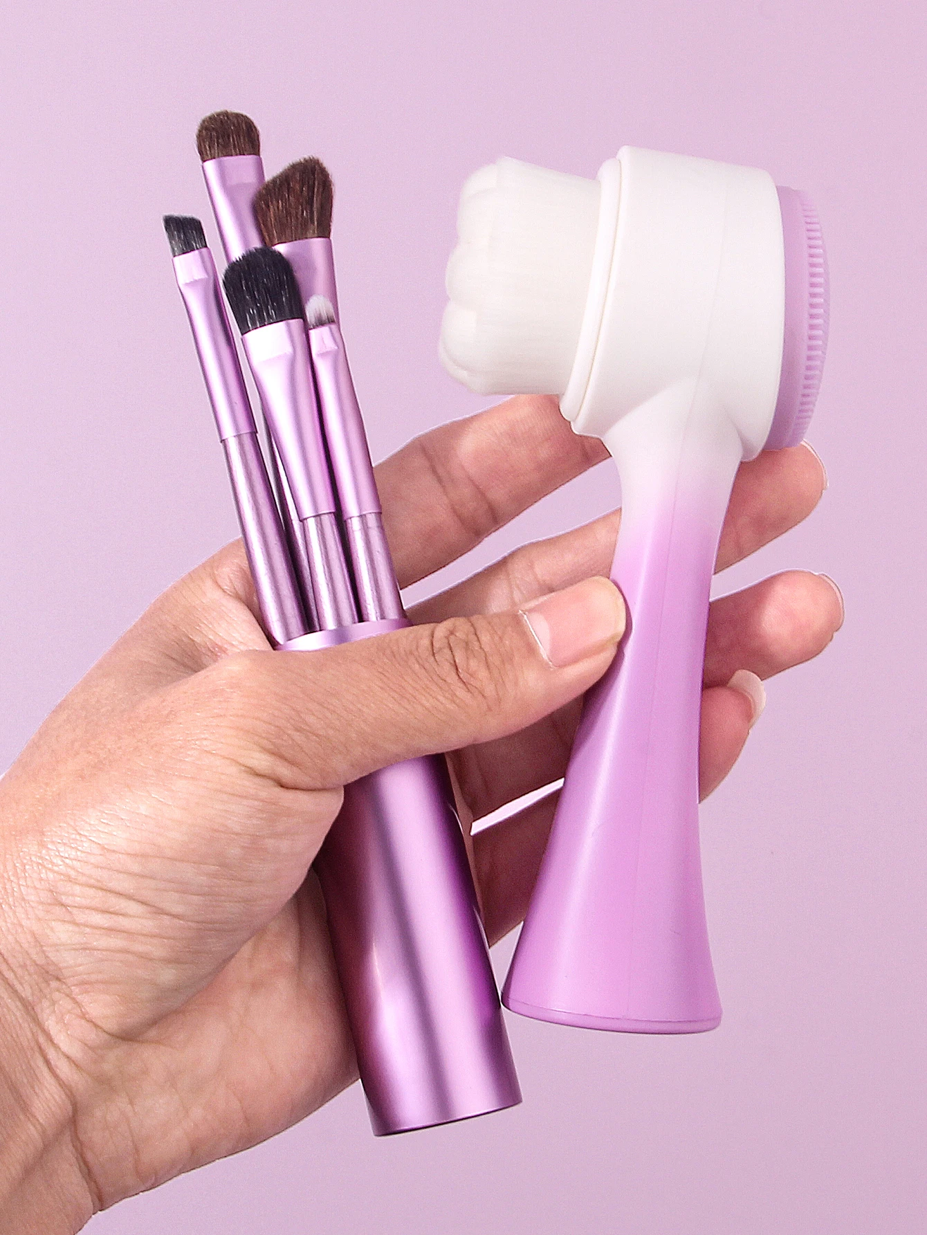 5PCS 다기능 아이 메이크업 브러쉬 세트 +1PCS 양면 세안 브러쉬 +1PCS 알루미늄 튜브 보관 실린더