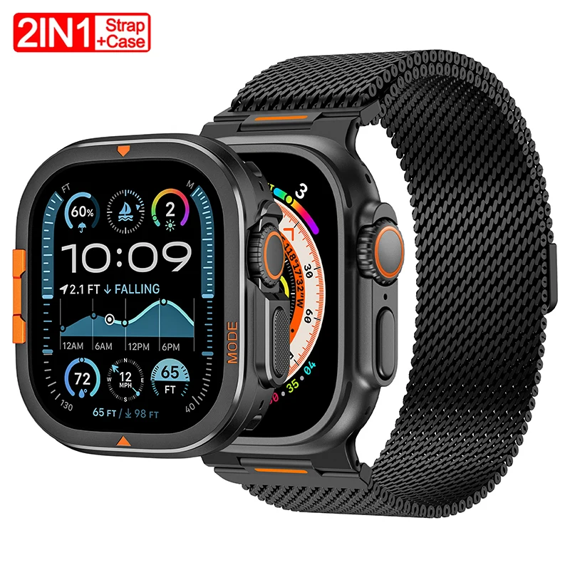 

Металлический корпус + ремешок для Apple Watch Ultra 3 2 49 мм, защитная крышка из твердого сплава для Iwatch Series 11 10 46 мм, ремешок с магнитной петлей