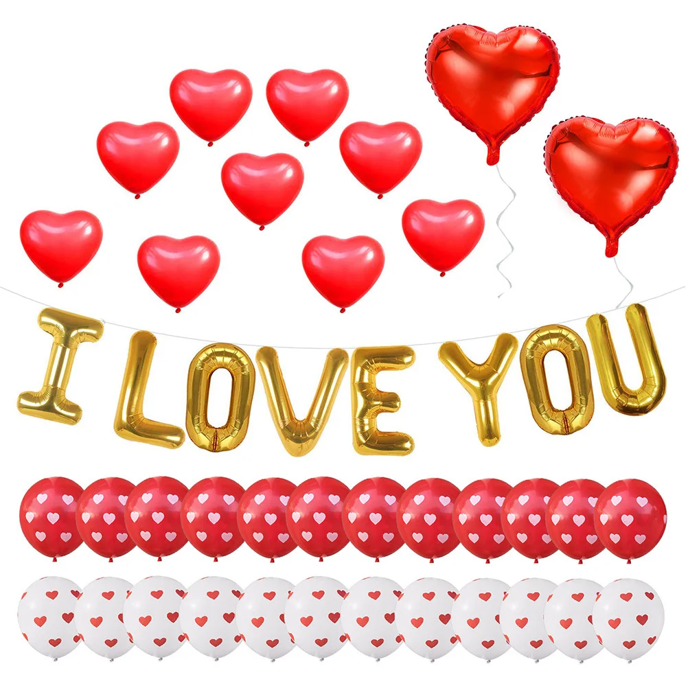 

12Inch 18Inch I Love You Heart Balloons Kit Valentine Decorations Red White Latex Foil Balloon Wedding Proposal