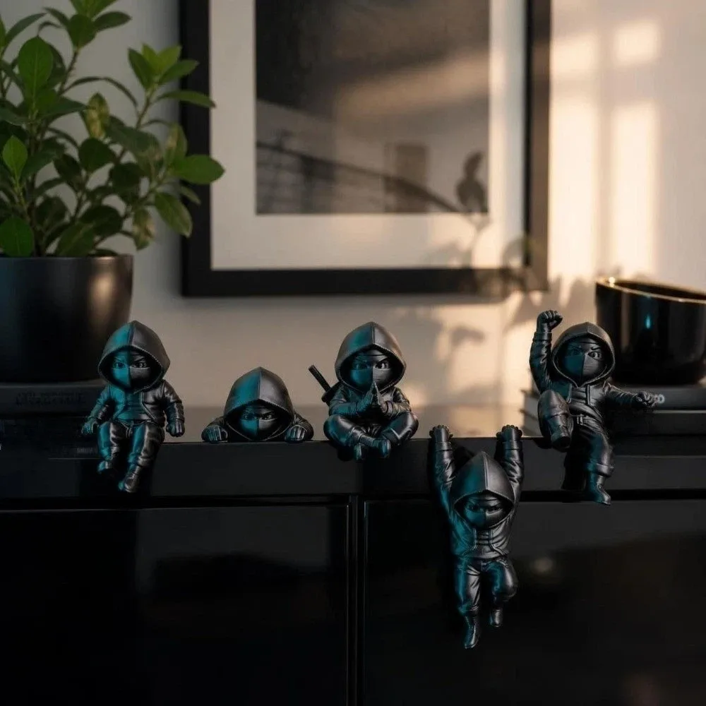 5 pcs 3D Printing Ninja Ornaments Hanging Decor Mini Hooded Man Figure Funny Five Action Postures Monitor Top Decor Gift