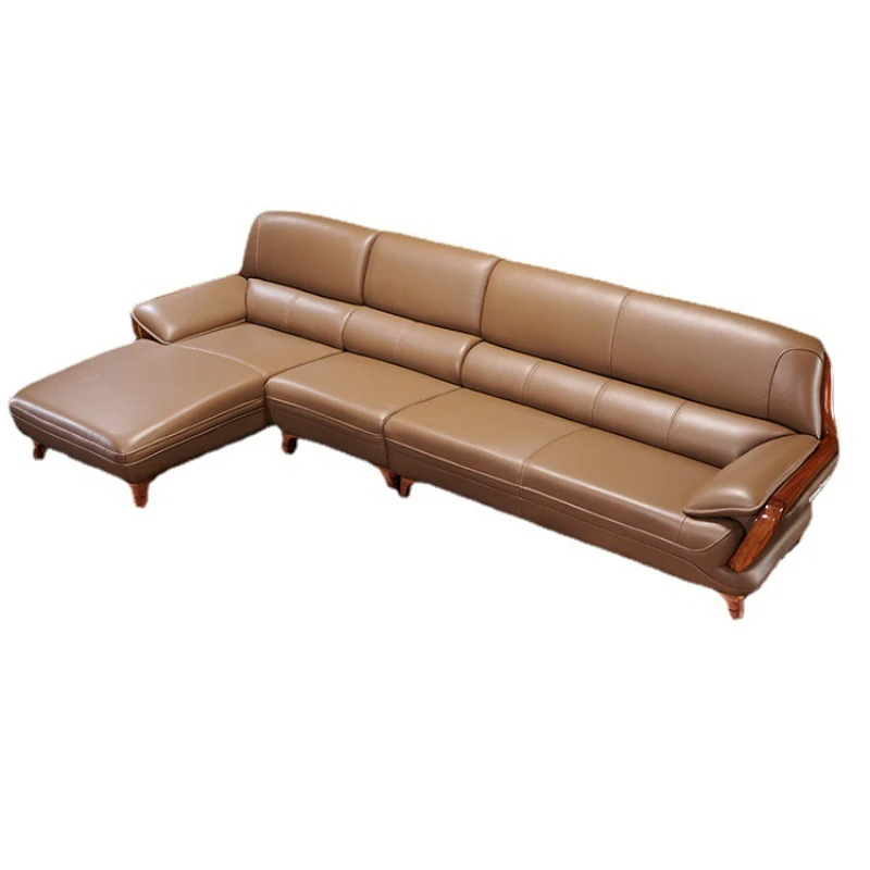 

Modern simple first-layer cowhide solid wood L-shaped corner sofa combination