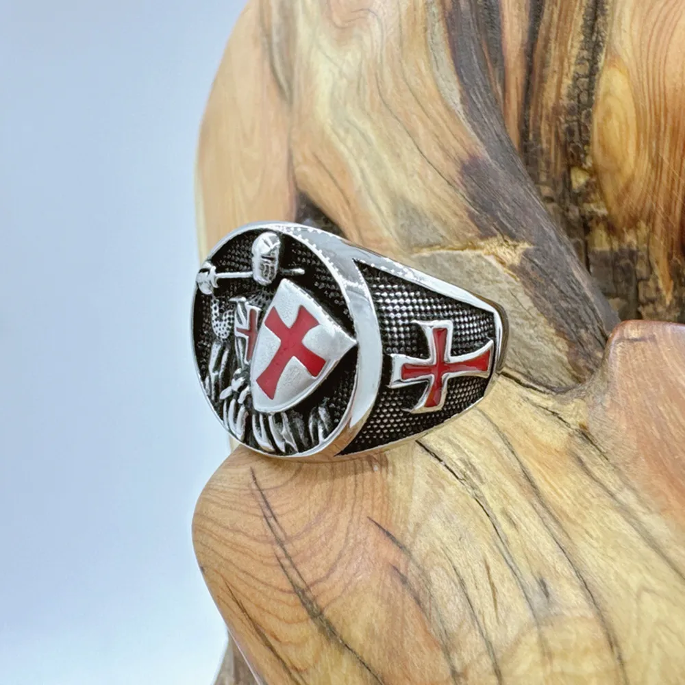 Cross Shield Ring 316L Stainless Steel Jewelry Fashion Punk Warrior Ring