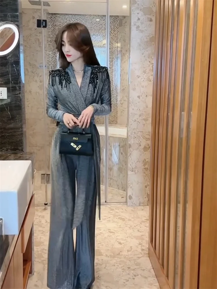 

New Fashionable Temperament Elegant Jumpsuit Women's High-End Luxury Bead Summer Jumpsuit