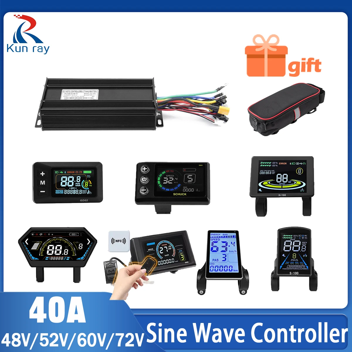48V-72V 1500W2000W Motor Brushless Controller 40A LCD UKC1 Display Panel Electric Bicycles Scooter with Controller Bag Gift