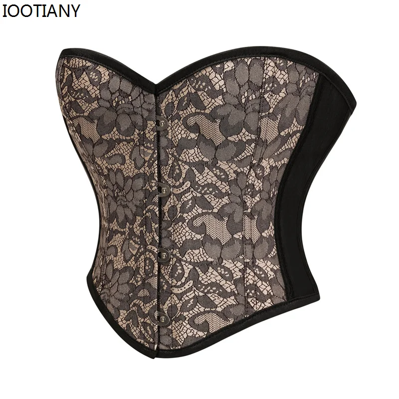 IOOTIANY New Sexy Gothic Lace Up Satin Floral Short Corset Vintage Backless Women's Tops Strapless Printed Vest Tube Top