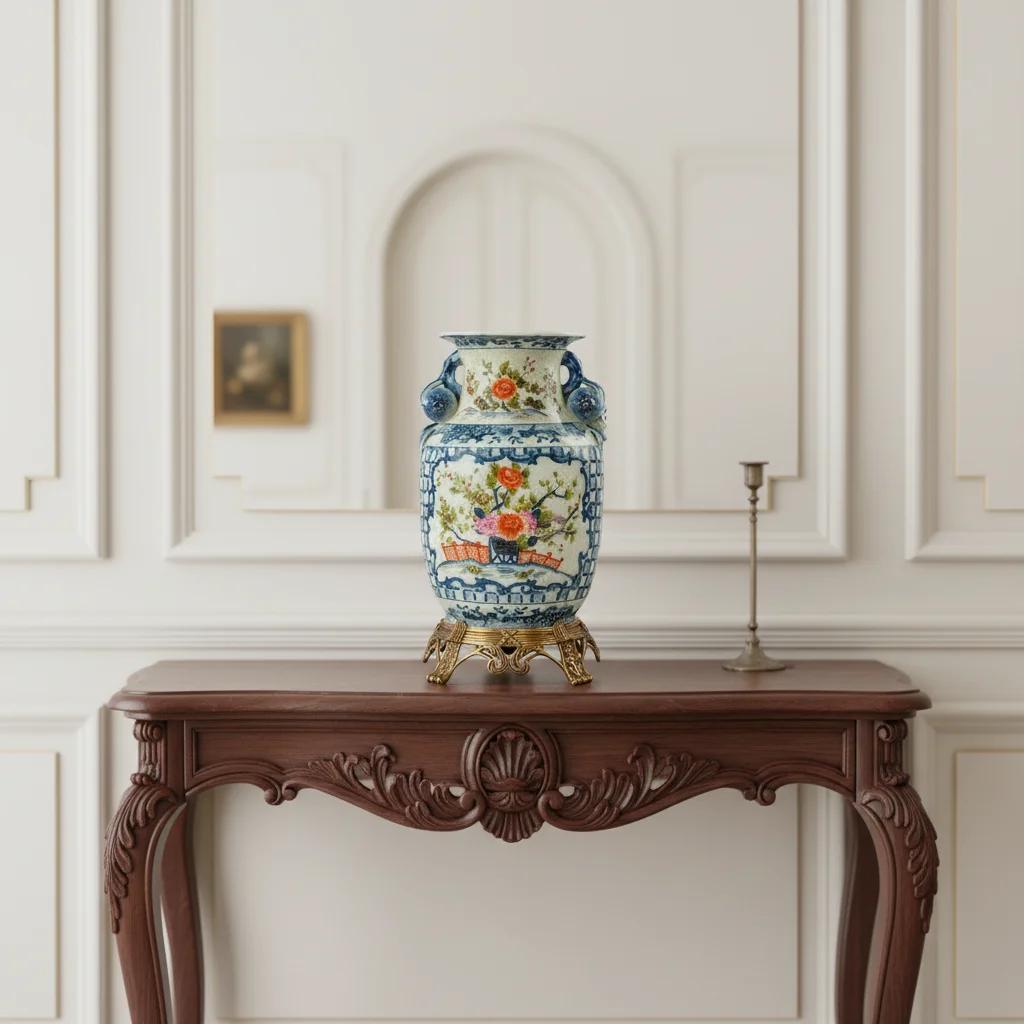 &c Hand-painted Copper Base with an European Retro Style. Ceramic Tabletop Flower Pots and Vases. Luxurious Home Decorations.