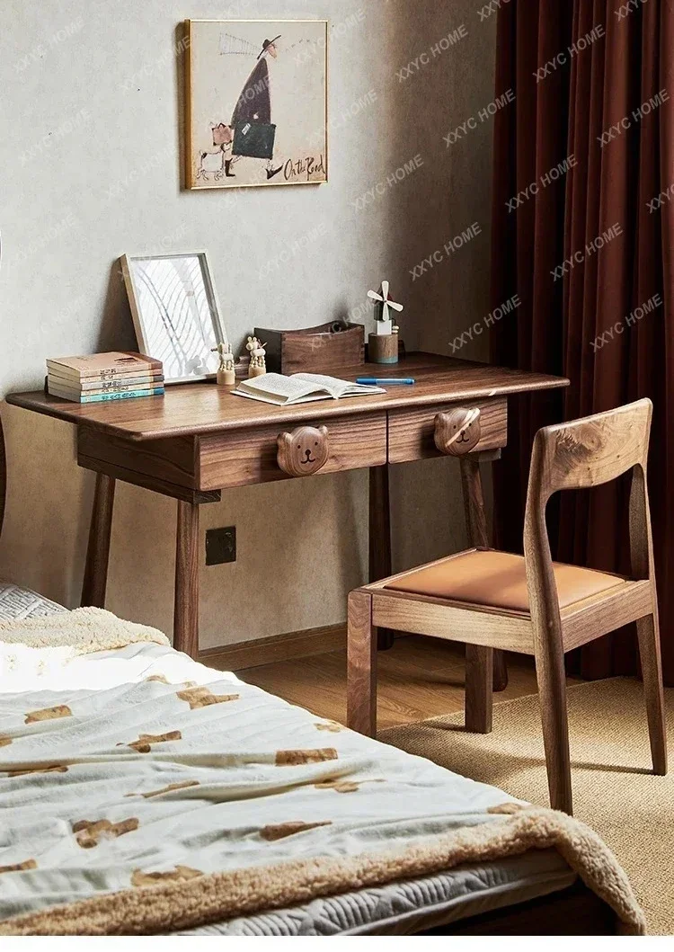 A  XZQNorth American black walnut, all solid wood study table bedside table computer table modern and simple