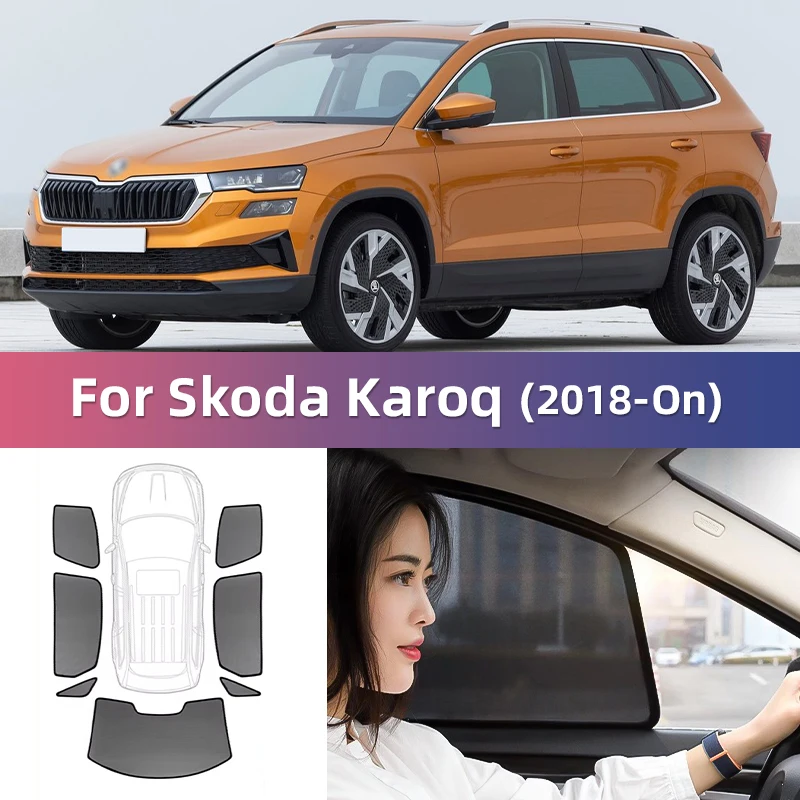 For Skoda Karoq NU7 2018-2023 Front Windshield Frame Curtain Magnetic Car Sunshade Shield Rear Side Window Sun Shade Visor