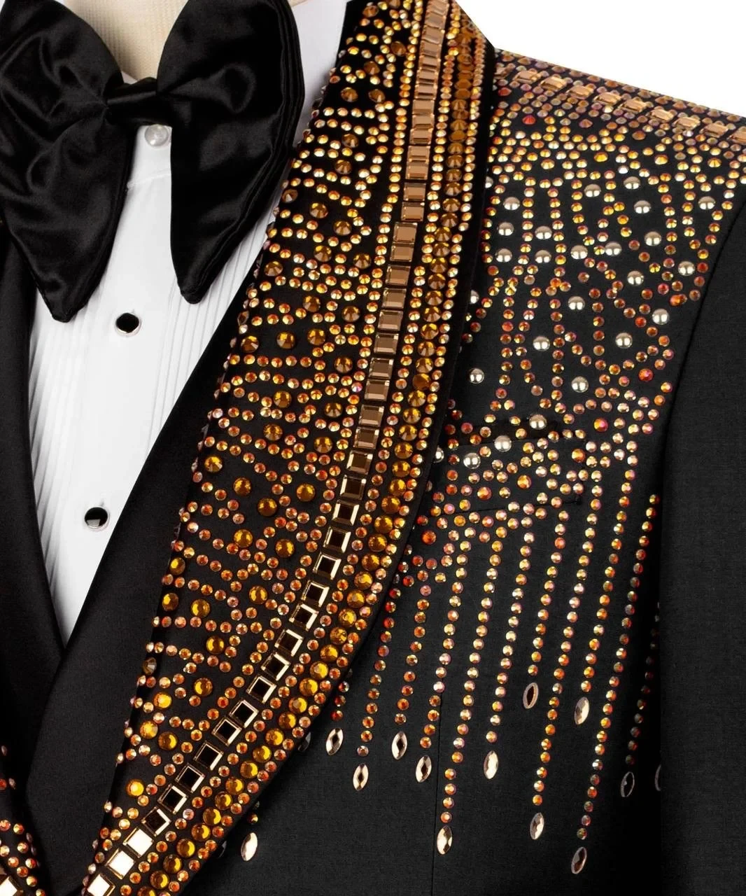 Gouden Herenkostuums Kristal Kralen Slim Fit Bruiloft Bruidegom Smoking Sjaal Revers Zakelijke Set 2-delige Blazer Broek Aangepast