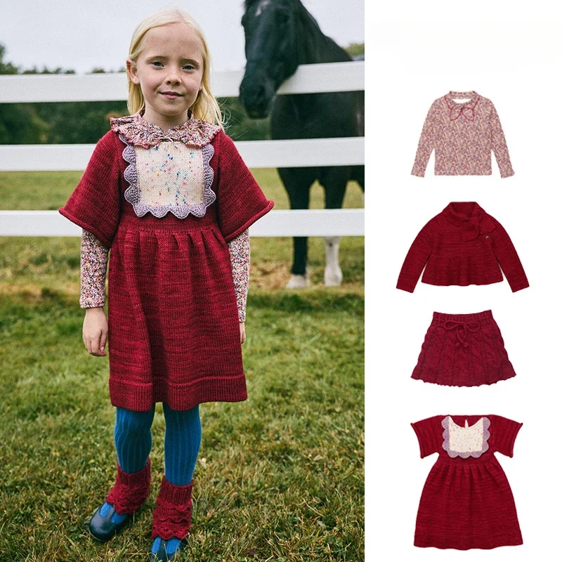 Baby Toddler Kid Girls Scallop Bib Dress Children Knit Sweater Dress Cable Skating Skirt Peplum Scout Pullover Short Sleeve