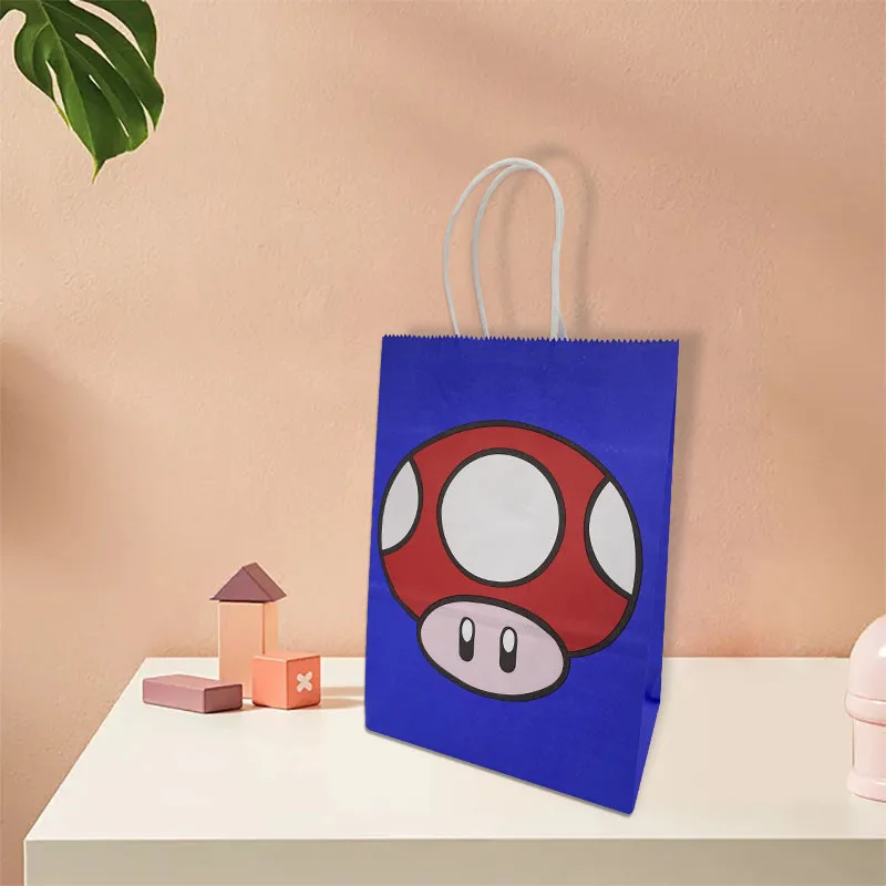 1/4/12pcs Mario Series 21x15x8cm Kraft Paper Bag Anime Yoshi Toad Cartoon Print Children Party Supplies Candy Gift Bag Handbag