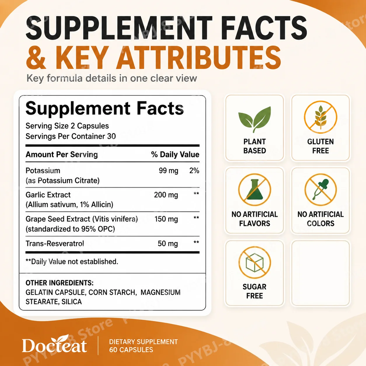 Blood Circulation Supplement with Garlic Grape Seed Extract and Trans-Resveratrol Help Enhance Energy & Combat Fatigue 60 Count