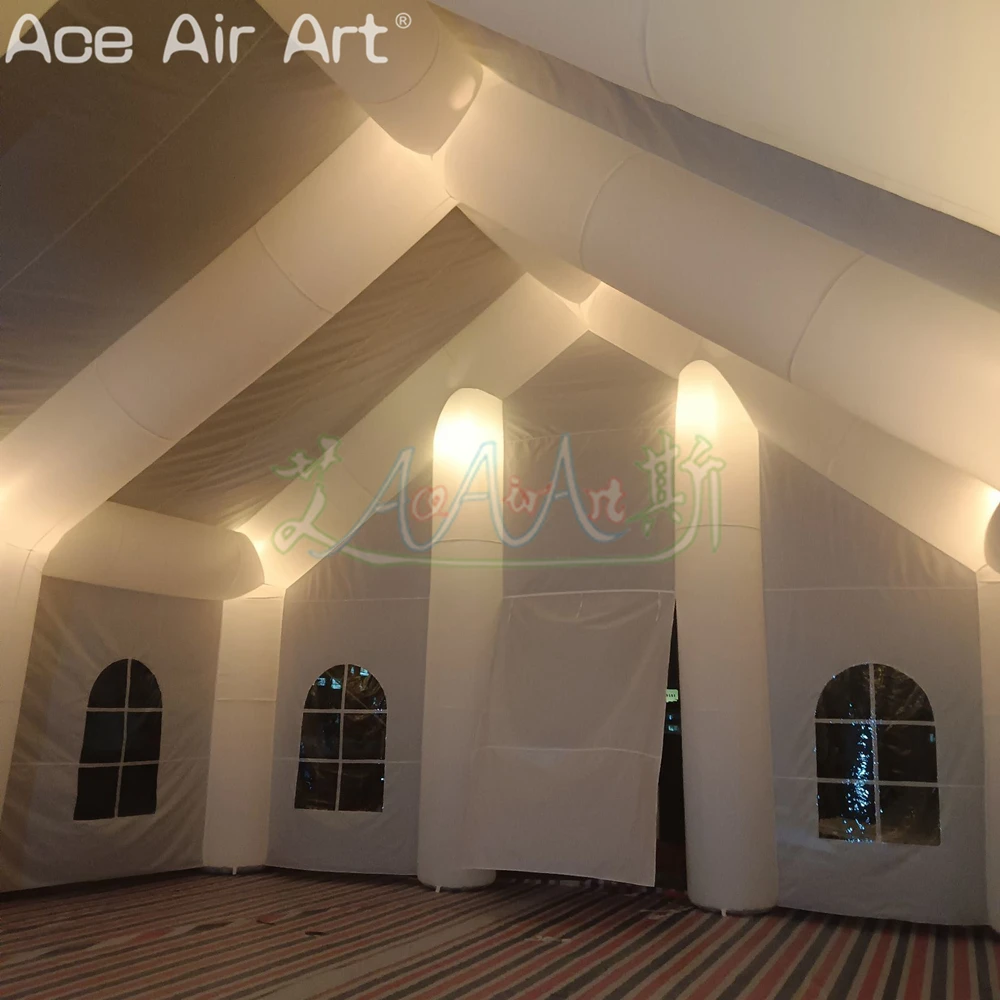 Gratis verzending feesttent opblaasbare witte bruiloft kerk waterdichte verlichting partytent met led-lampen voor viering of buiten