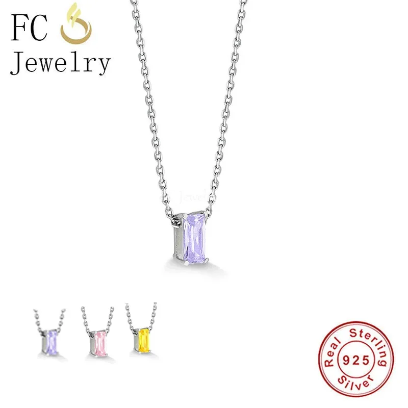 

FC Jewelry 925 Sterling Silver Autumn Simple Candy Color Zircon Statemet Necklaces & Pendants Chain Women Choker Collar Trinket