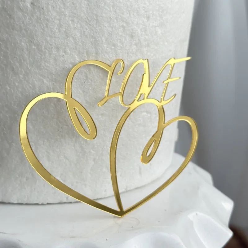 New Love Wedding Cupcake Topper Gold Black Red Love Heart Acrylic Cake Topper for Wedding Party Supplies Cake Decorations 7cm