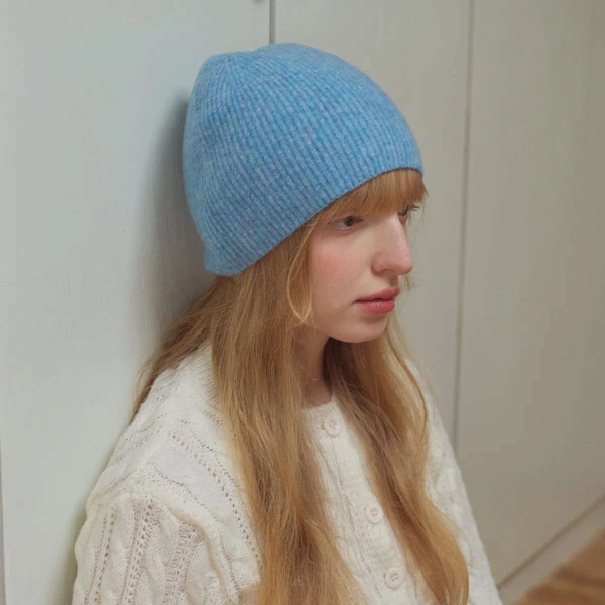 Strickmütze aus Alpaka-Wollmischung für Damen, weich, solide Wintermütze, warm, kalt, koreanischer Ins-Stil, mehrere Farben