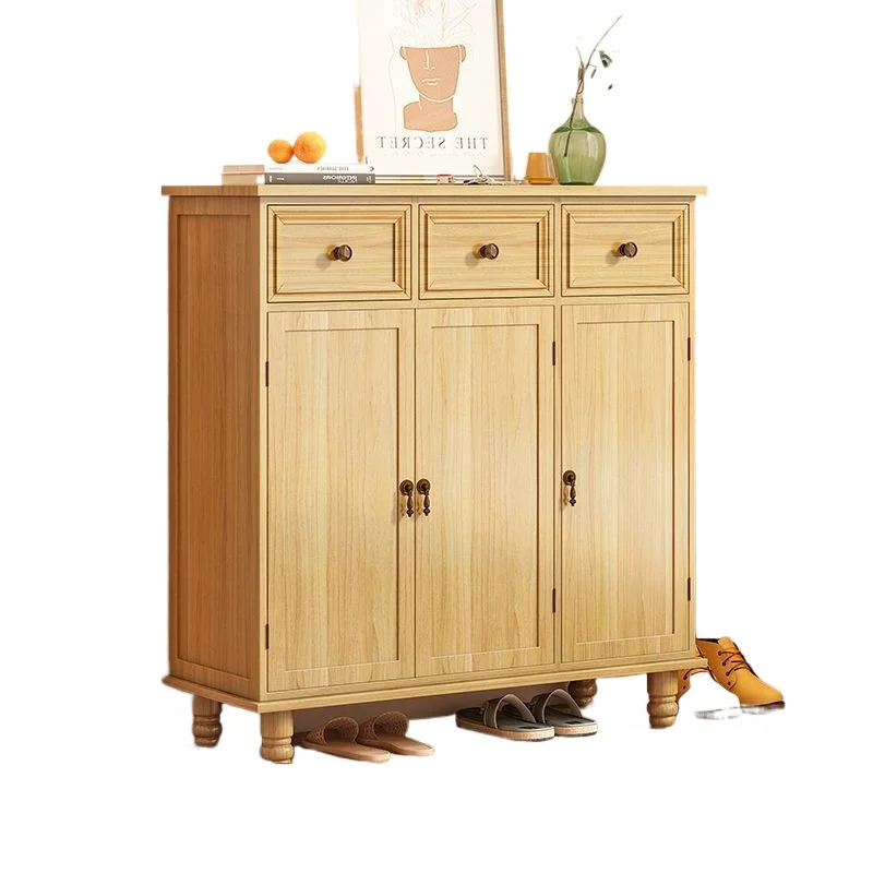 

Solid wood louver door American retro multi - layer large - capacity entrance shoe cabinet, household entrance shoe rack