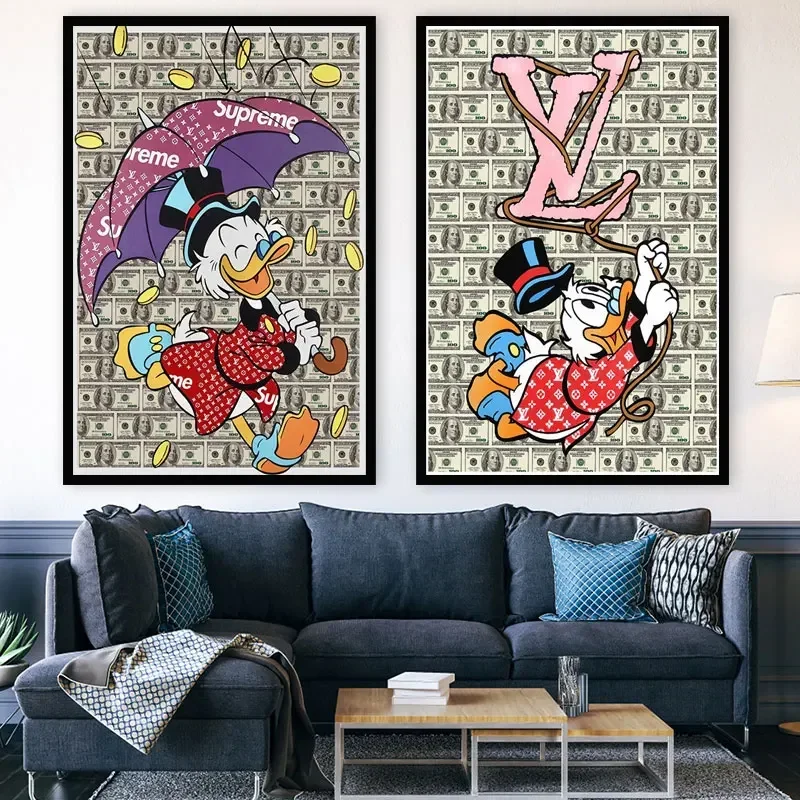 Canvas Painting Disney Cartoon Donald Duck Poster Money Luxury Art Picture Mural Modern Home Wall Prints Kids Room Decoration