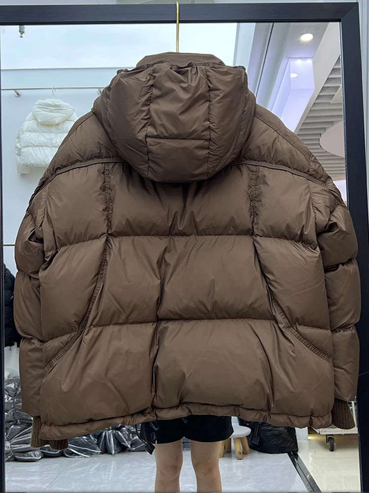 سترة شتوية جديدة بغطاء للرأس للنساء كاجوال وعصري وفضفاضة ومتعددة الاستخدامات وسميكة ودافئة من ريش البط الأبيض #5