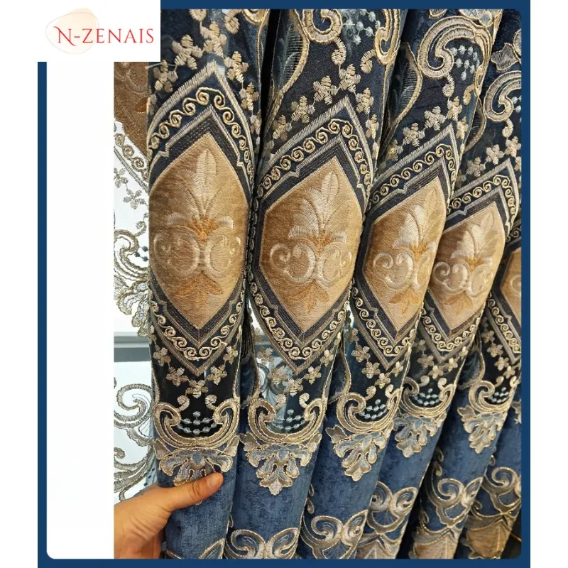 

European-style Luxury Curtains Living Room Bedroom Dining Room Balcony Custom Blackout Chenille Embroidered Brown Valance Decor