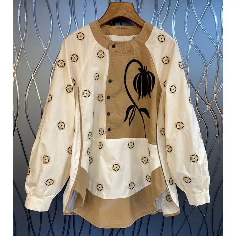 

Loose Fit round Neck Shirt for Men Large Size 300 Pounds Versatile Spring Autumn Design Casual Shirt American Style Long Sleeve