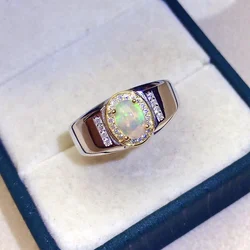 Classic 925 Silver Man Ring 5mm*7mm Natural Opal Ring for Man Sterling Silver Man Jewelry