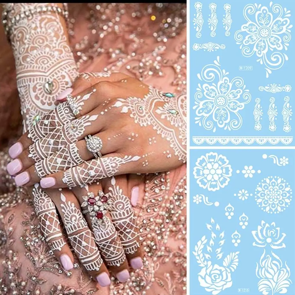 الفن ريشة الدانتيل الأبيض البني الأحمر المعصم الرقبة الدانتيل وهمية الوشم زهرة وهمية الوشم المؤقت الحناء لصاقات وشم #3