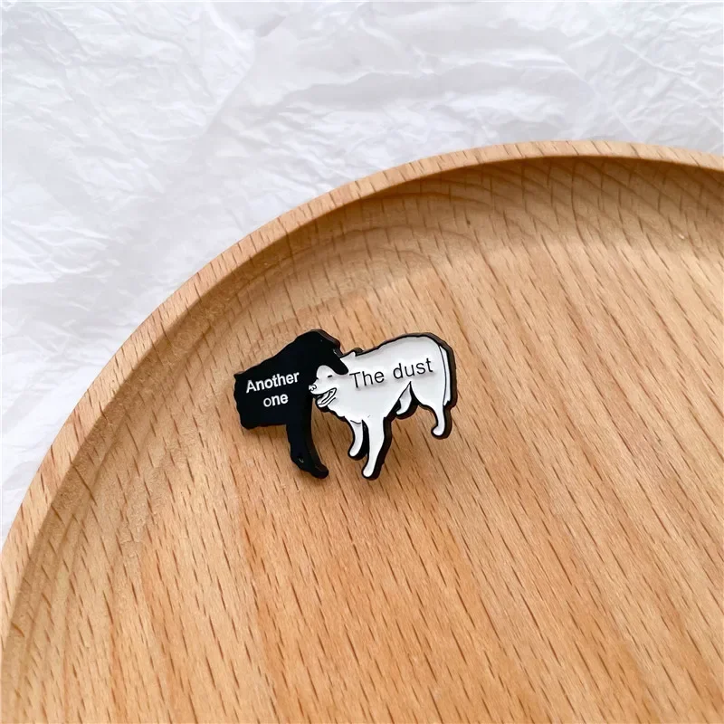 Black White Puppy Enamel Brooch Rock Band Another One Bites The Dust Dogs Lapel Badge Backpack Pins Gifts Jewelry For Women Men