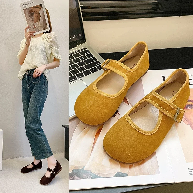 Autumn New Flat Shoes Women\'s Round Head Shallow Mouth Suede Soft Sole Non-slip Wear Comfortable Low Top Shoes