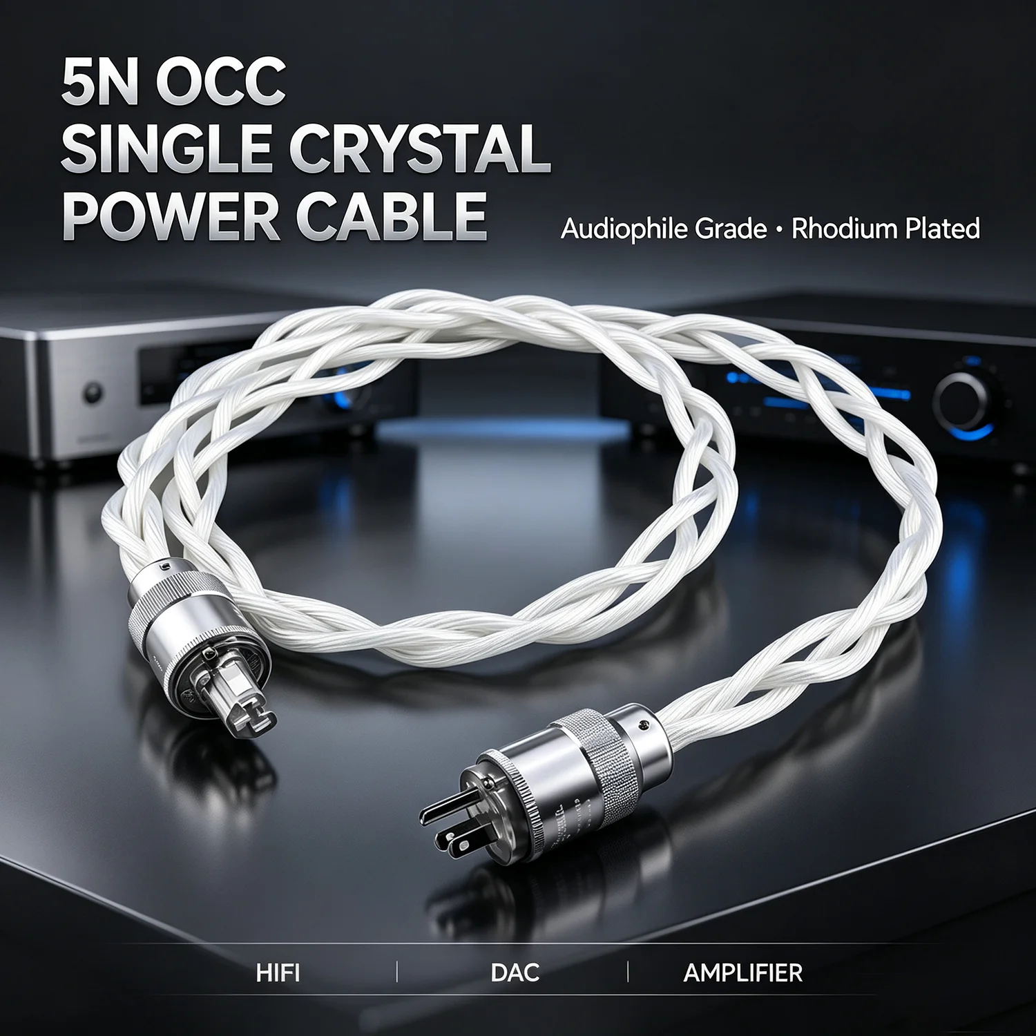 5N OCC Silver Plated Rhodium HiFi Power Cable 0.5m 1m 2m EU US AU AC Power Cord for Amplifier DAC CD Turntable
