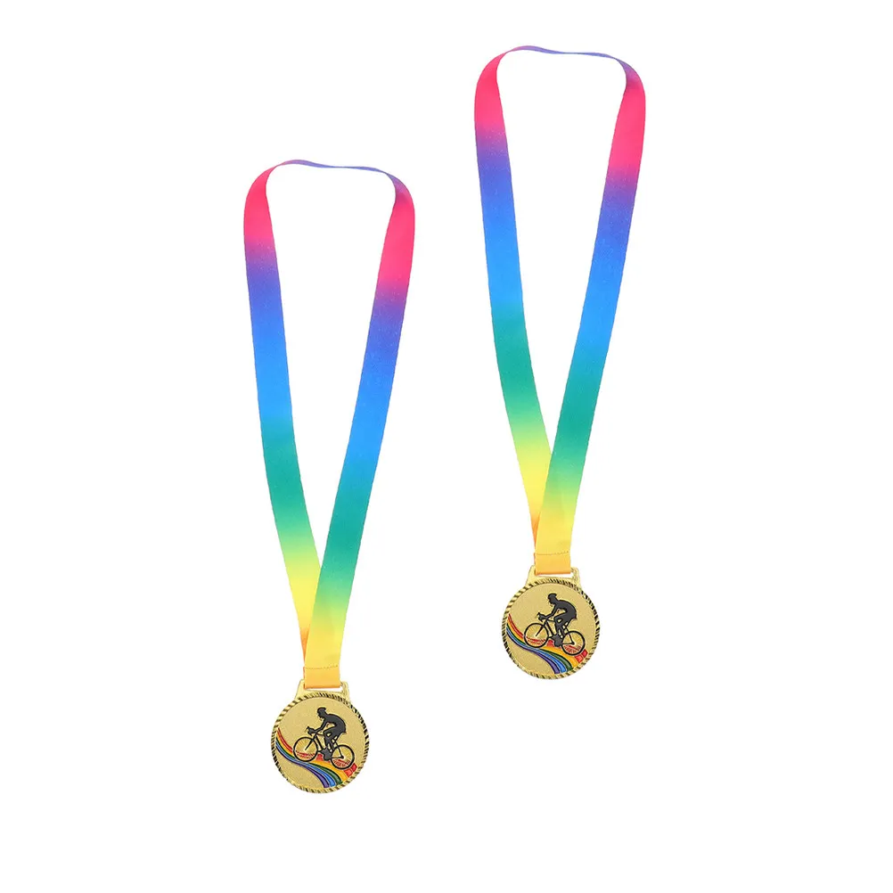 2Pcs Sports Cycling Medals Metal Award Neck Ribbon Competition Tournament Biking Winner Prizes Medals for Prizes