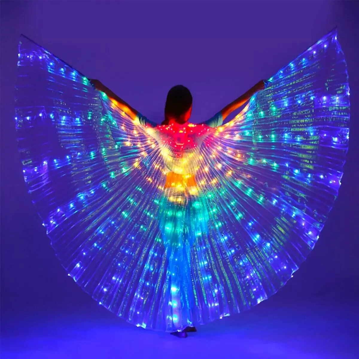 LED Butterfly Glowing Wing Belly Dance Colorful Lighting Performance Costumes with Telescopic Festival Party Carnival Decor Prop