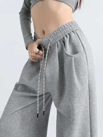 Autumn 2025 New Grey Sweatpants Woman Elastic Waist Drawstring Trousers Black Fashion Versatile Loose Sports Pants for Women