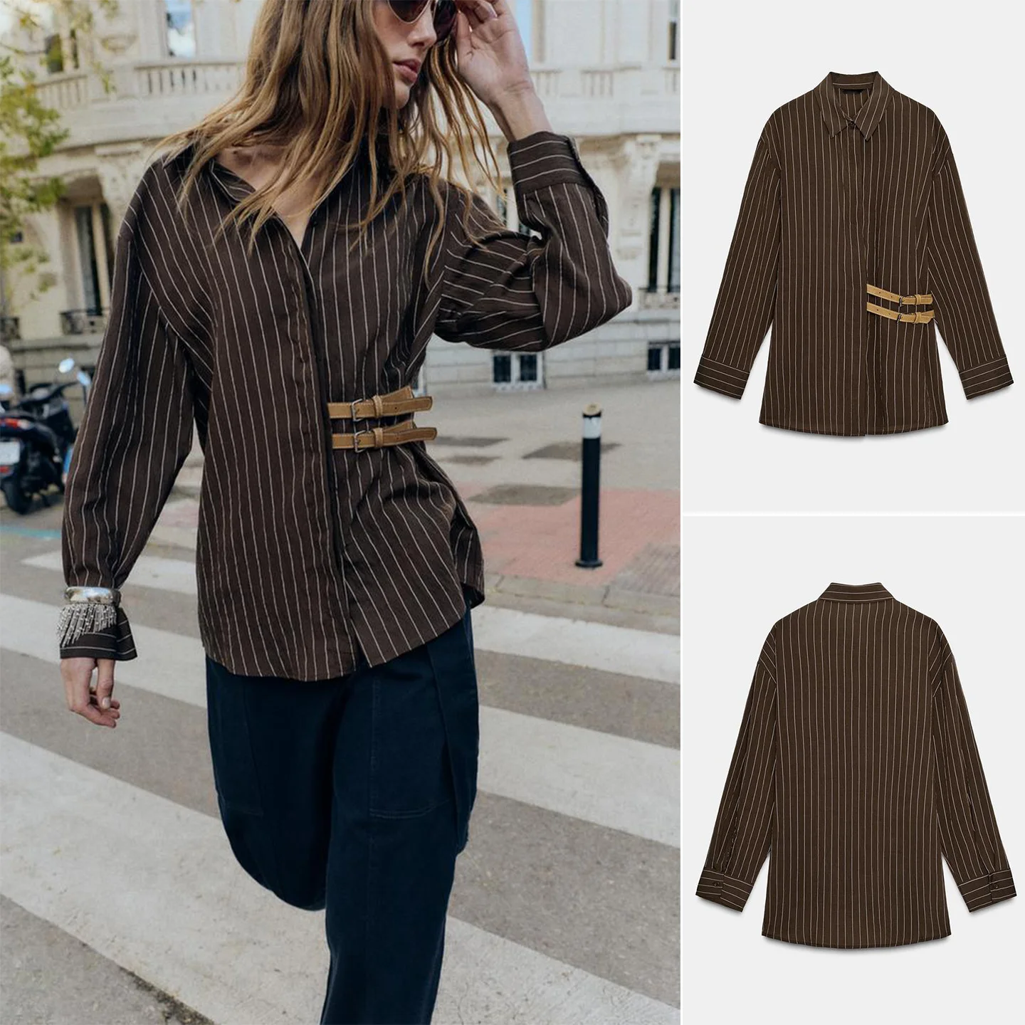 

Winter New Women's Casual Sle Long Sve Button up Striped irt Design Sense Slim Fit Polyester Fiber Skin Friendly Breat...
