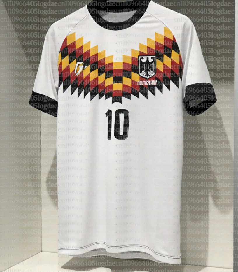 

German Argentine Football Jersey - White with Colorful Checkered Pattern Ideal Choice for Fans - Quick Drying Breathable T-shirt