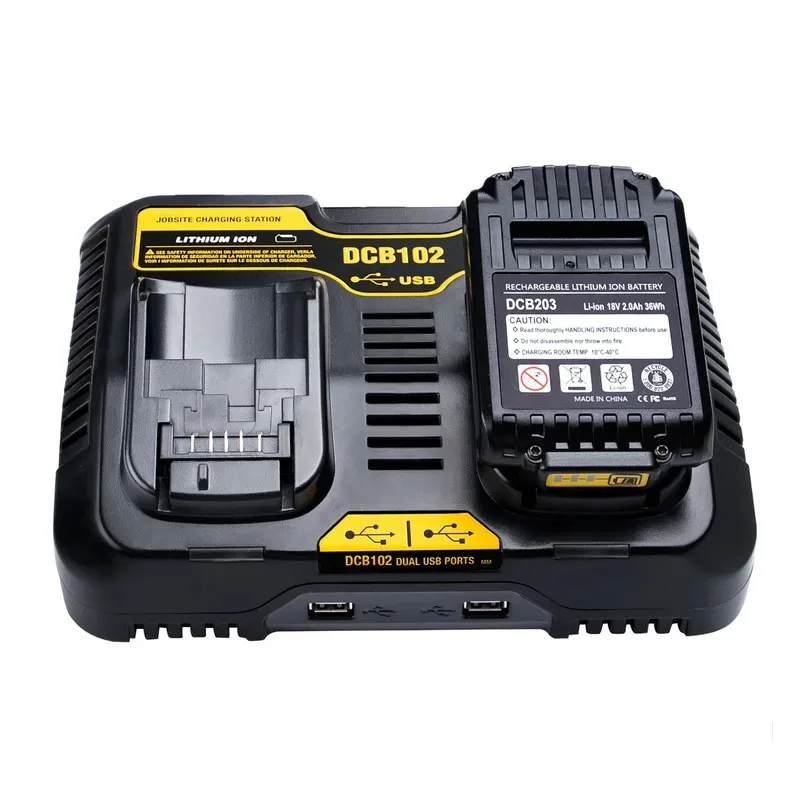 

DCB102 Li-ion Battery charger For DeWalt 12V 14.4V 18V 20V DCB200 DCB201 Double charging postion with Dual USB Port fast charge
