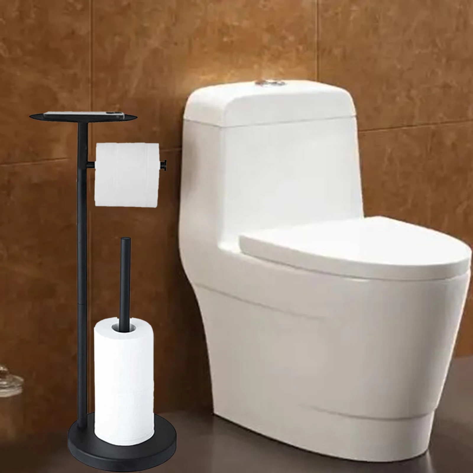 Toilet Paper Holder Stand with Shelf Storage Floor Standing Toilet Paper Holder for KiStainless Steel Floor-Standing Toilettchen