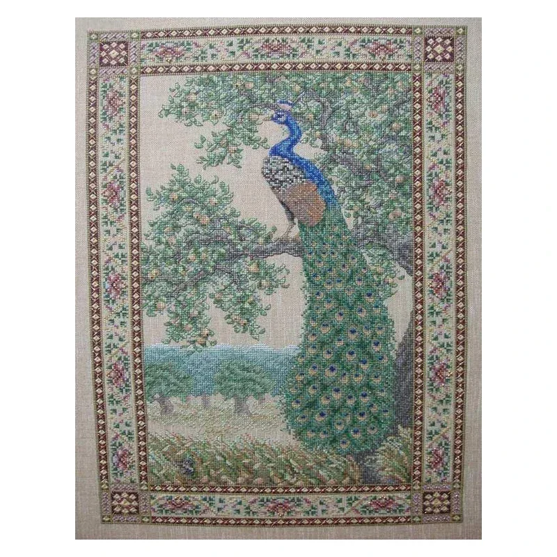 Amishop Gold Collection Beautiful Counted Cross Stitch Kit Peacock On Apple Tree Forest Trees Fruite Teresa TW