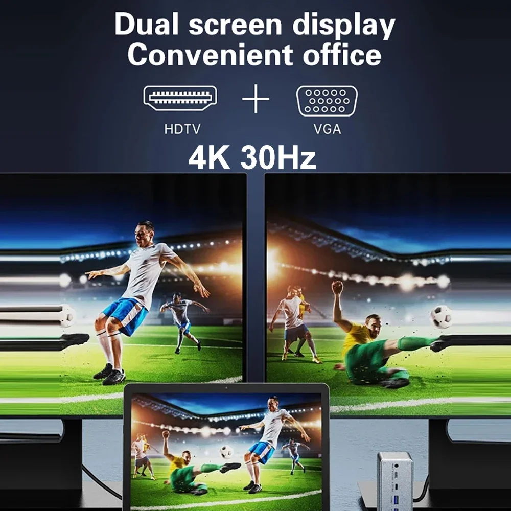 Vertical Docking Station 13-in-1 USB C Docking Station 4K HDMI-Compatible Gigabit Ethernet Adapter USB 3.0 HUB for PC Laptop